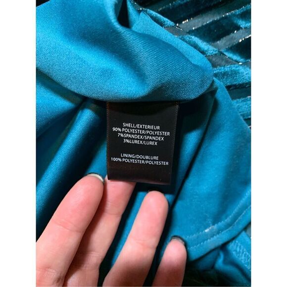 Belle Badgley Mischka Women's Size 6 Teal Stretch Velvet Gown Formal Long Sleeve - Picture 4 of 5